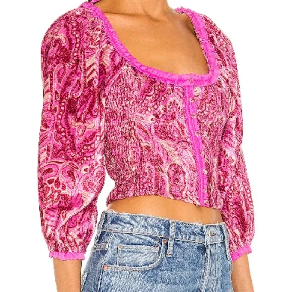 Free People Dare Me Velvet Print Blouse in Retro Combo in various NWT - Picture 5 of 10